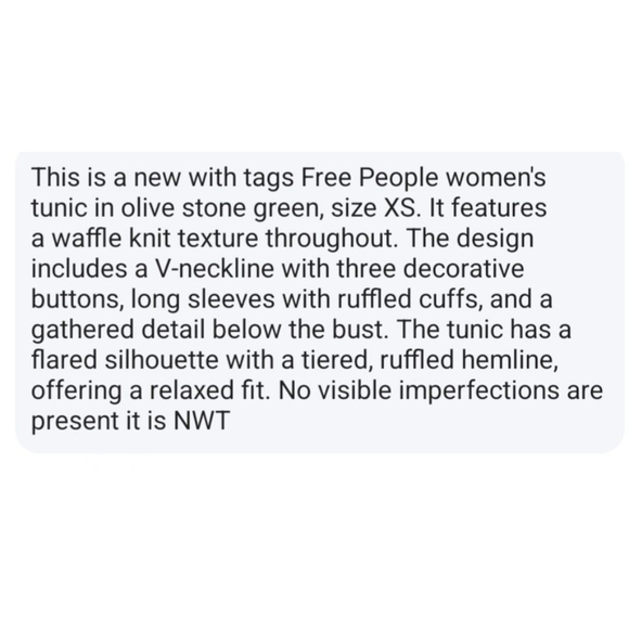 Free People Olive Stone Green Waffle Knit Ruffle Tunic Top XS NWT - Picture 11 of 12